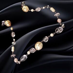 Elegant Faux Pearl and Crystals Necklace